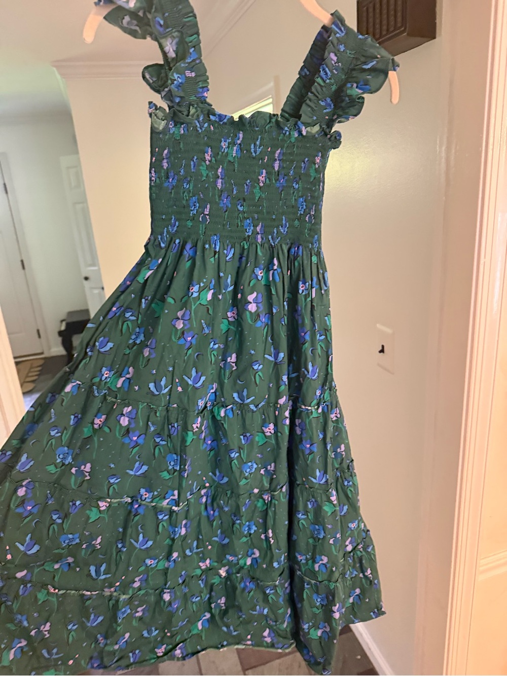 Hill House Green Floral Smocked Sundress with Ruffle Straps